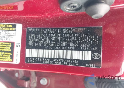 2020 Toyota Camry Le from USA, damaged, VIN 4T1C11AK4LU301038